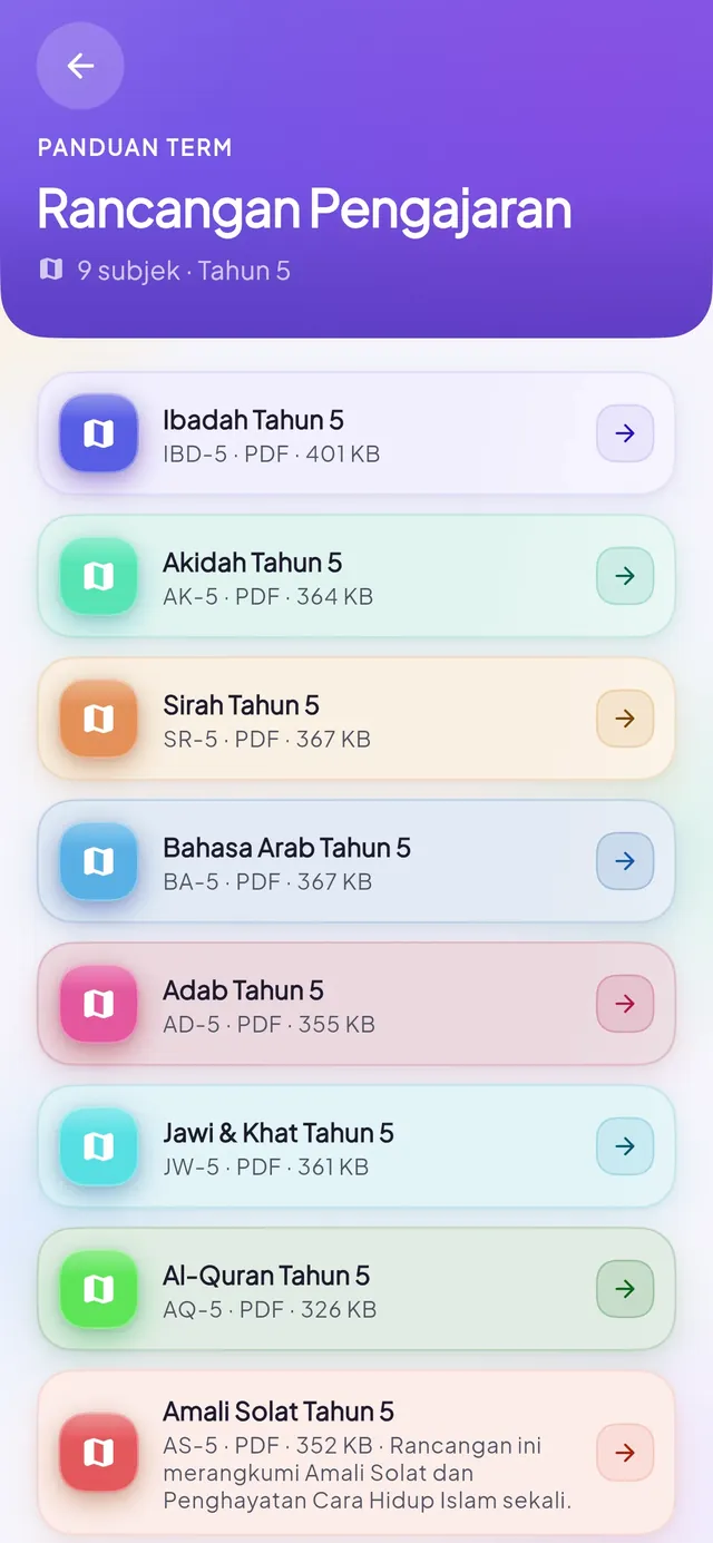 Skrin rancangan pengajaran app KAFA Boost.